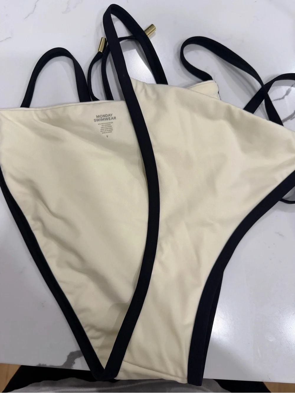 Monday Swimwear Cream bottoms with Black Trim size v NWT